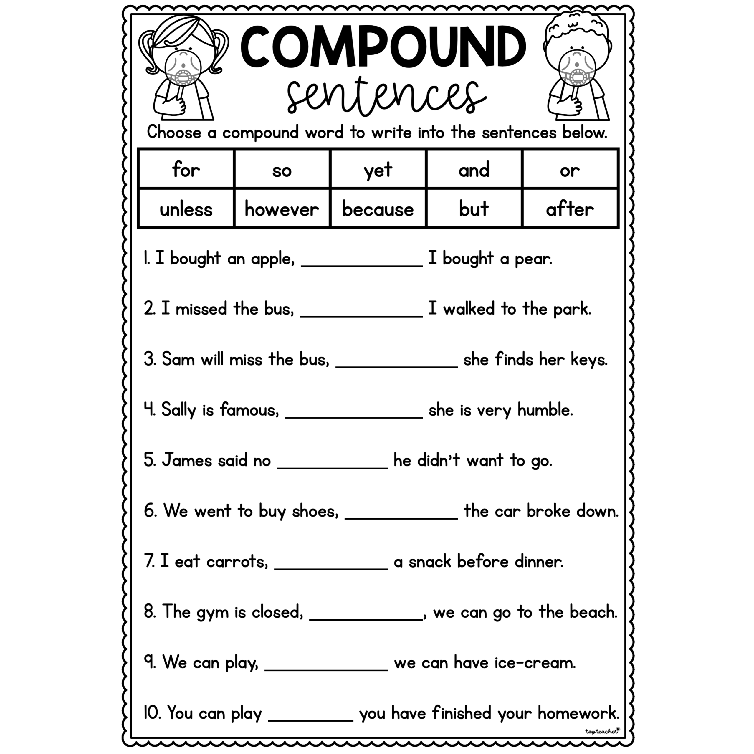 compound and complex sentences worksheet grade 6