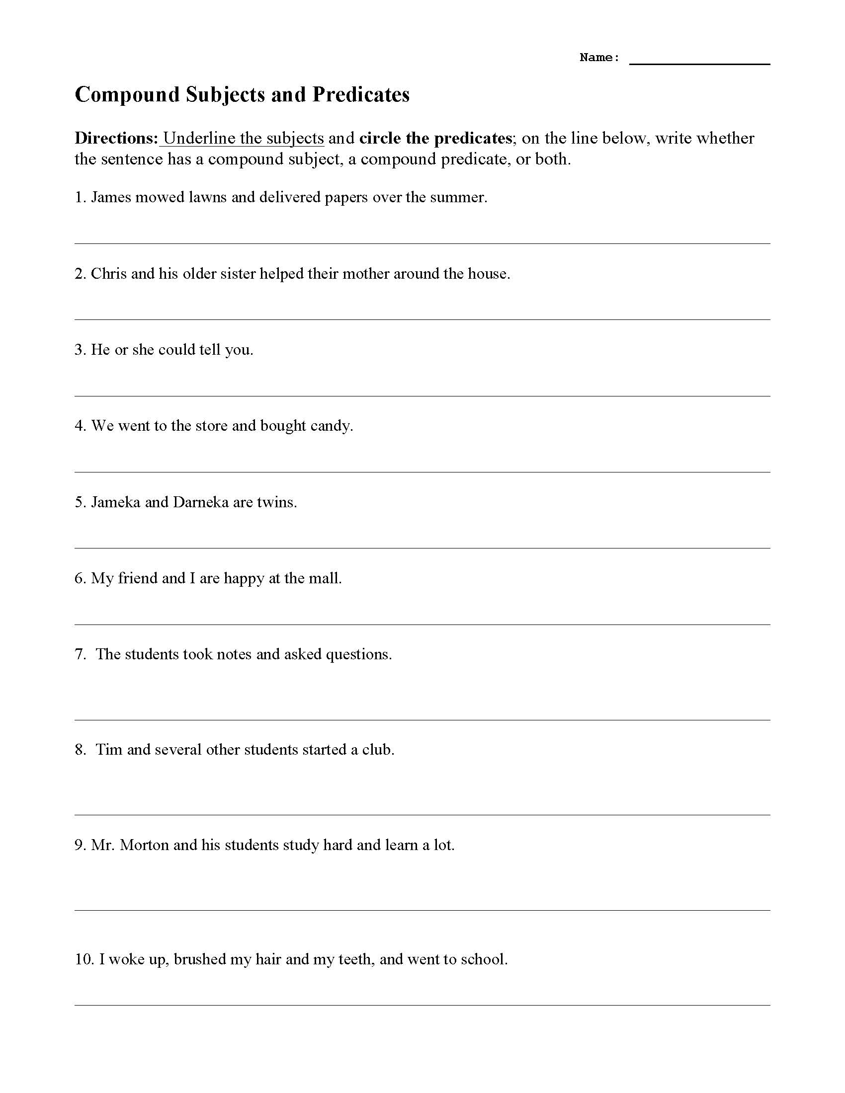 grammar subjects and predicates worksheet