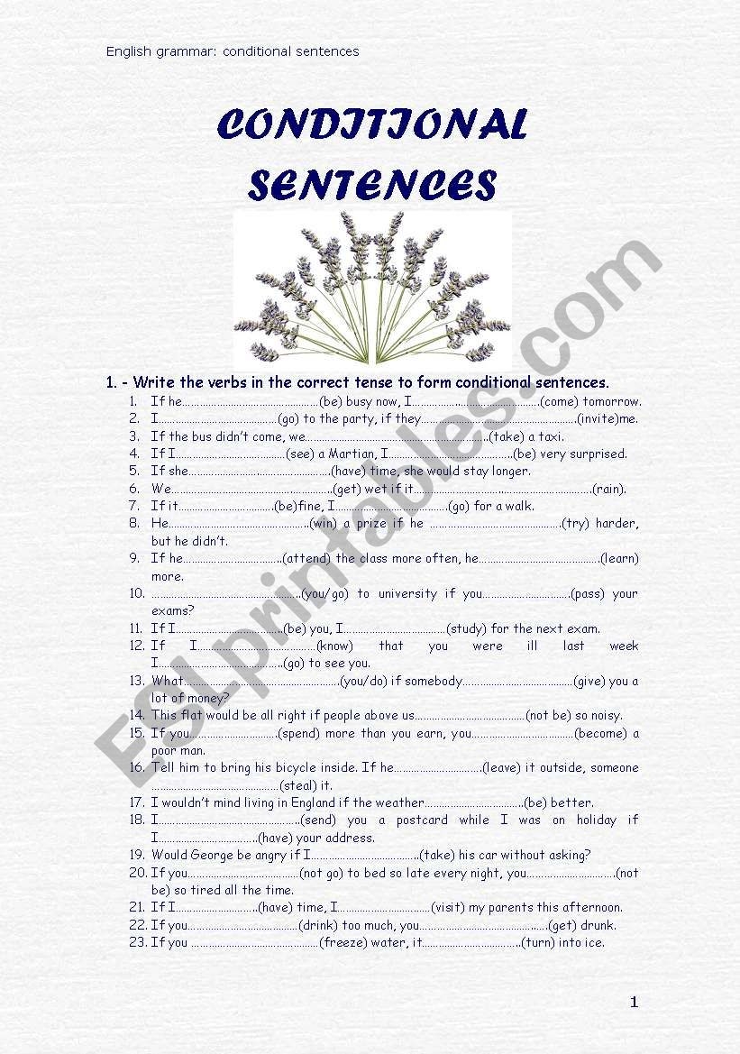 Conditional Sentences Exercises ESL Worksheet By Mlora