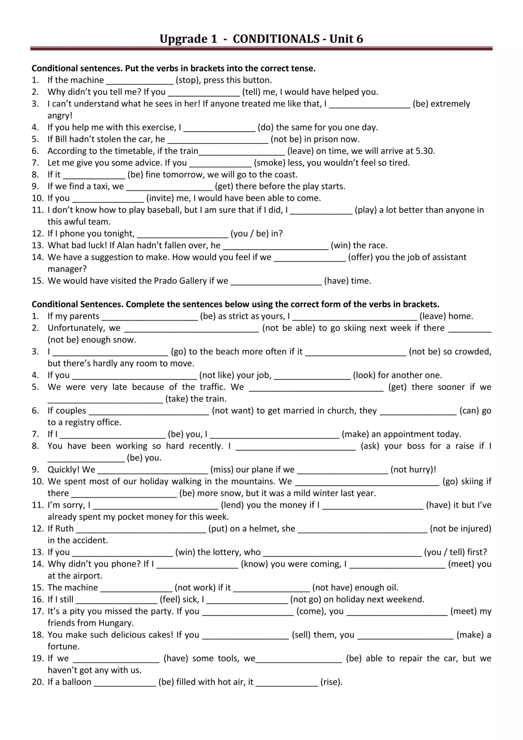 Conditional Sentences exercises PDF