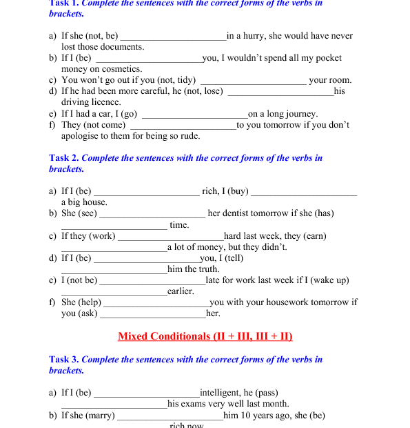 Conditional Sentences I II III Mixed