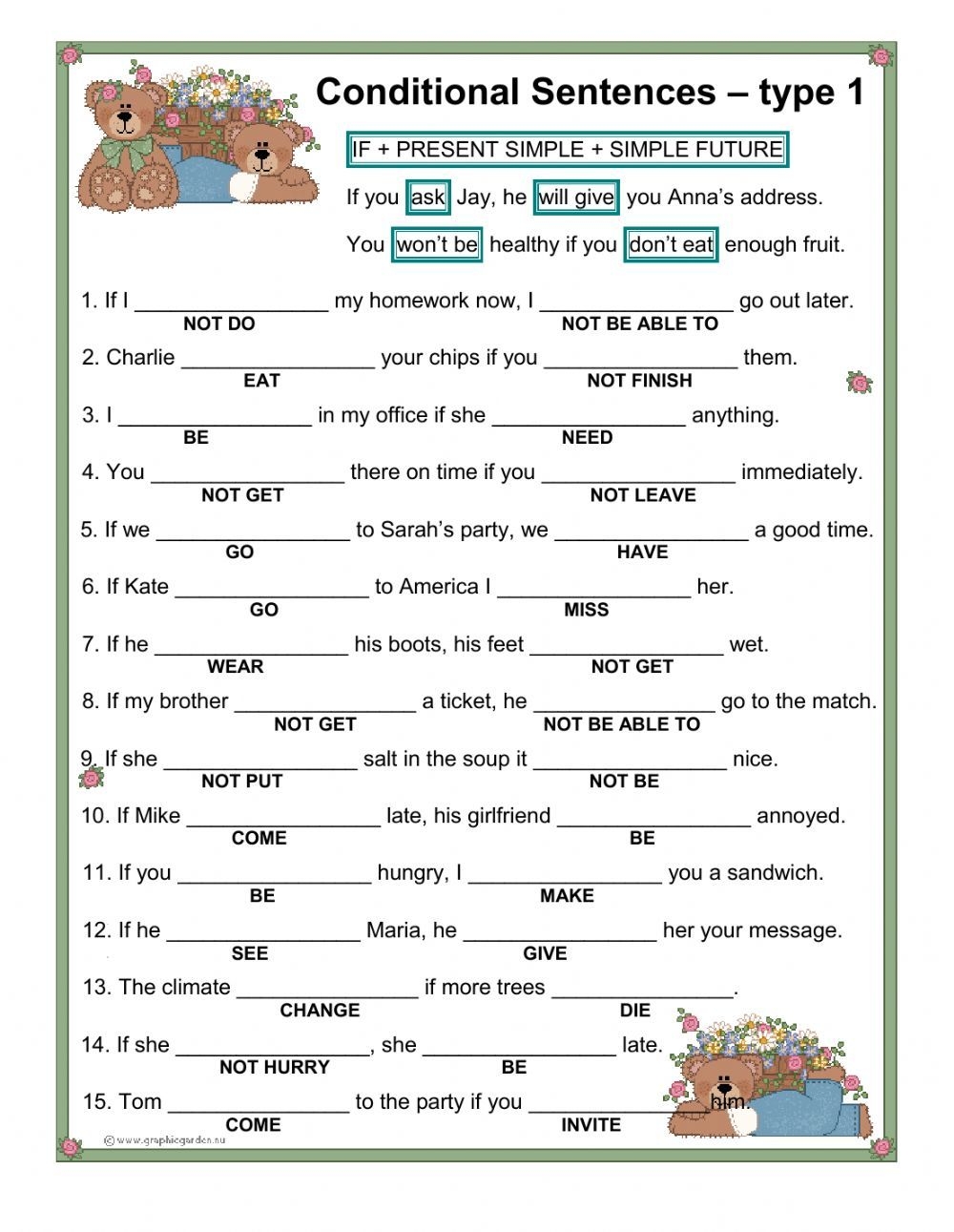 Conditional Sentences Type 1 Worksheet Artofit