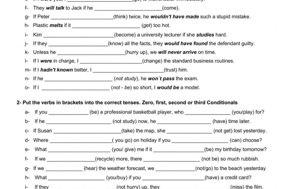 Conditional Sentences Worksheet With Answers