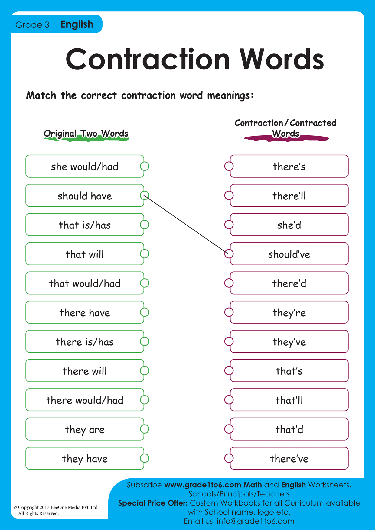 contractions grammar worksheets grade 3