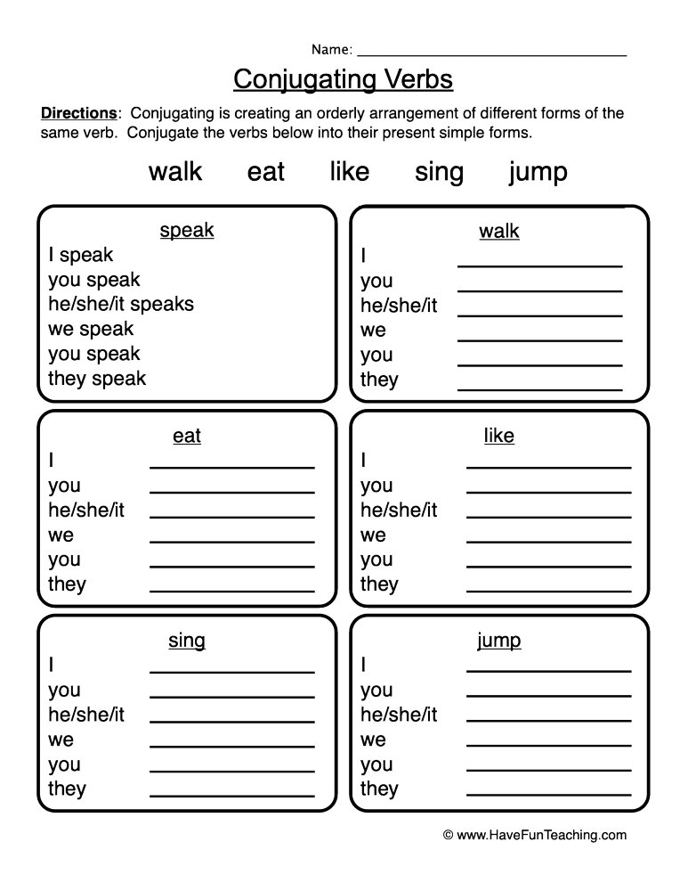 Conjugating Verbs Worksheet By Teach Simple