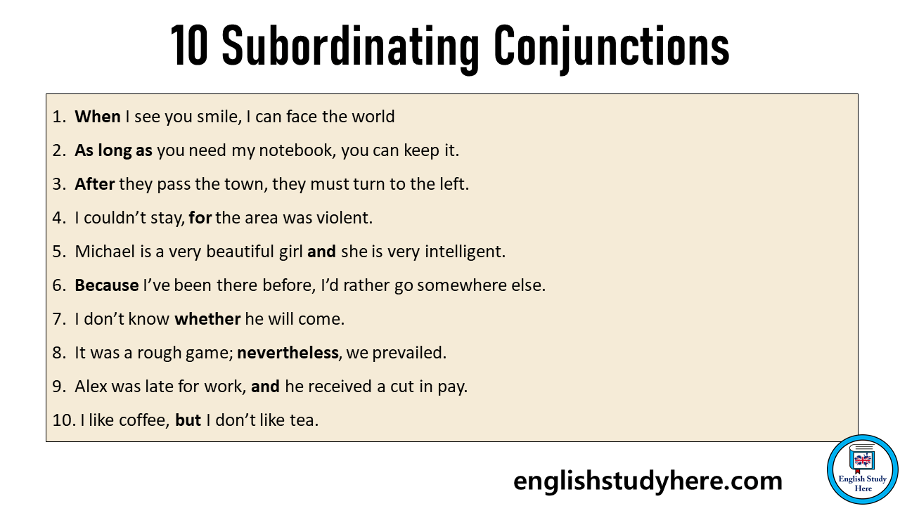 10 examples of conjunction