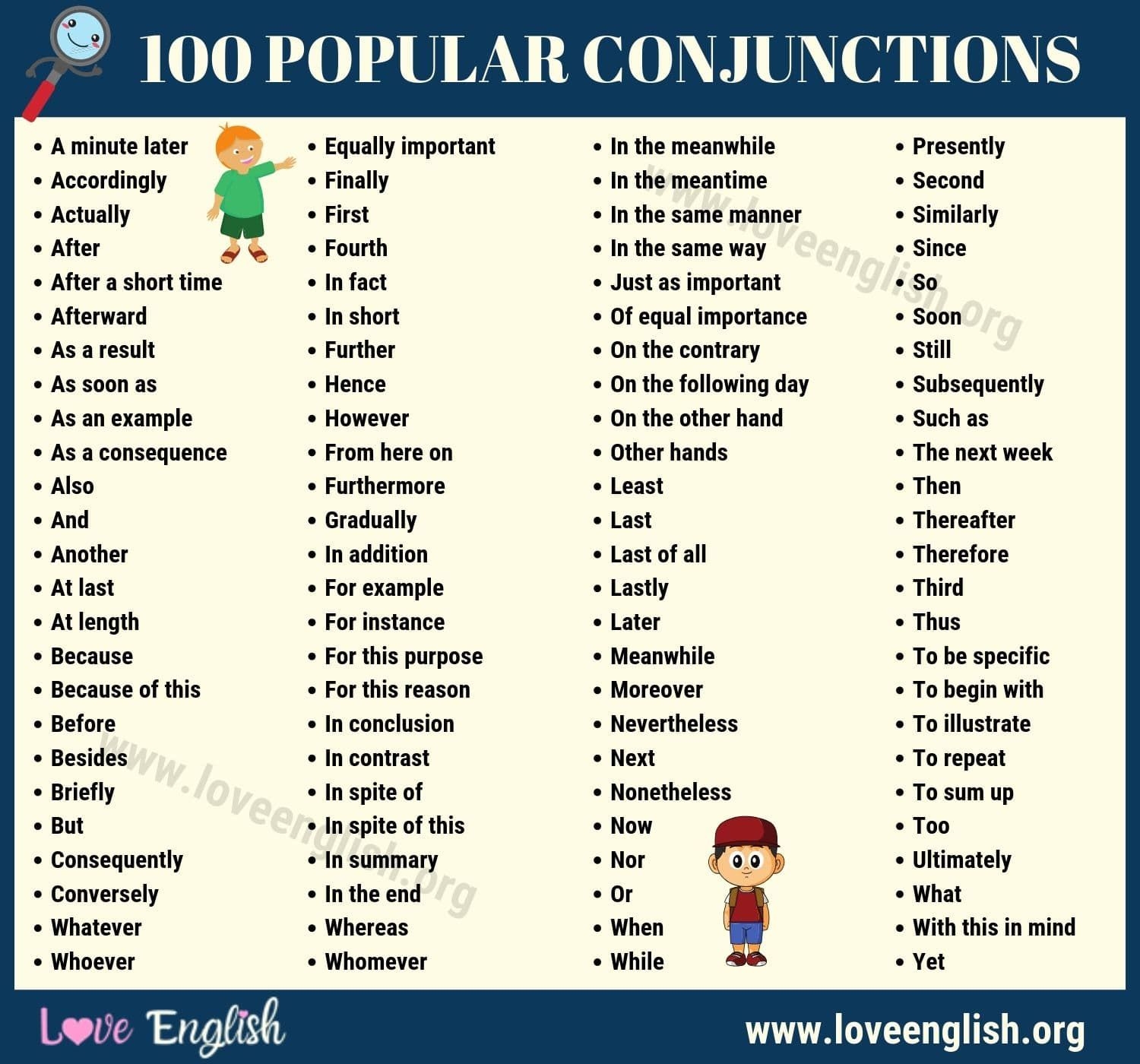 Conjunction Words List