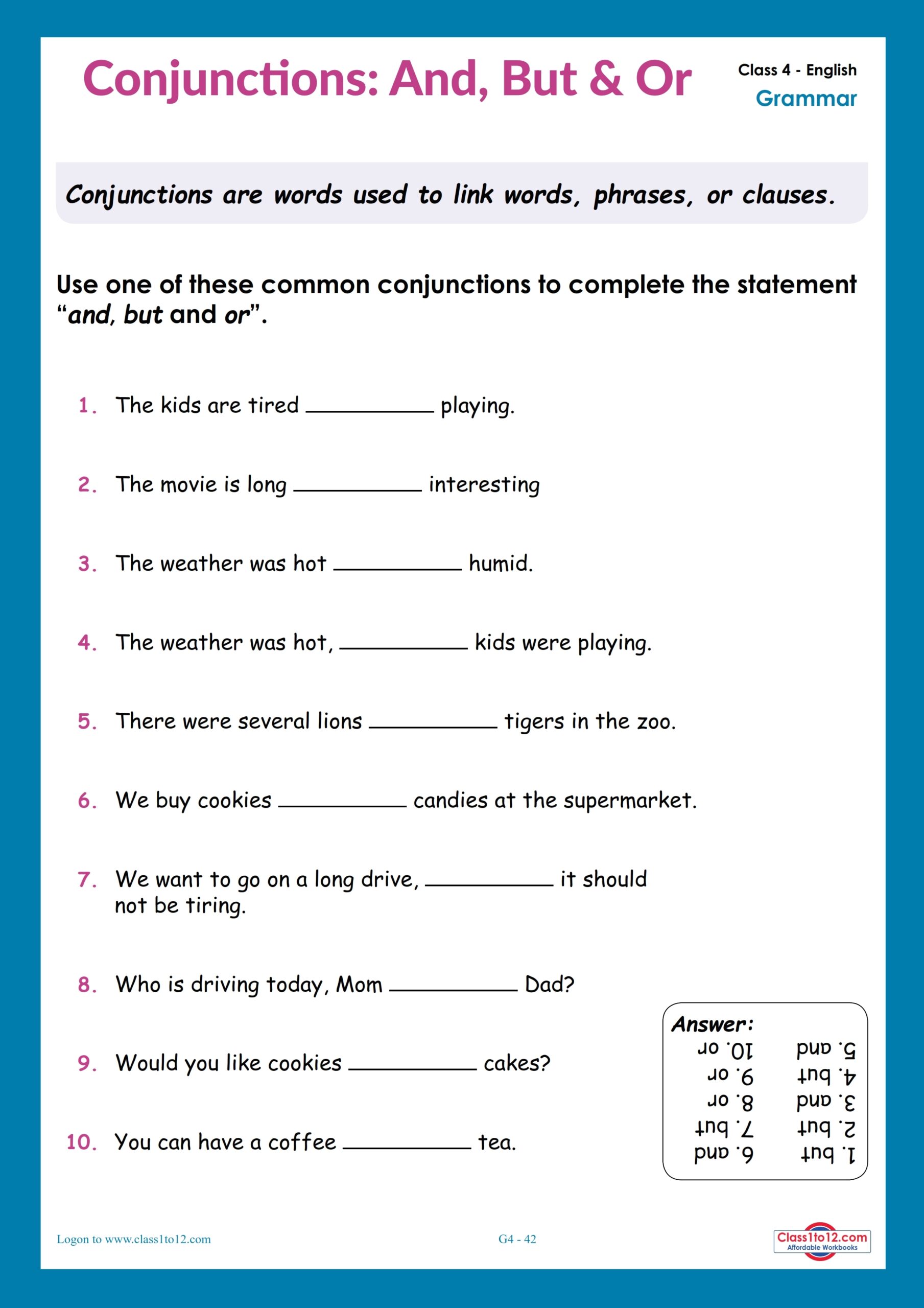 and conjunction worksheet