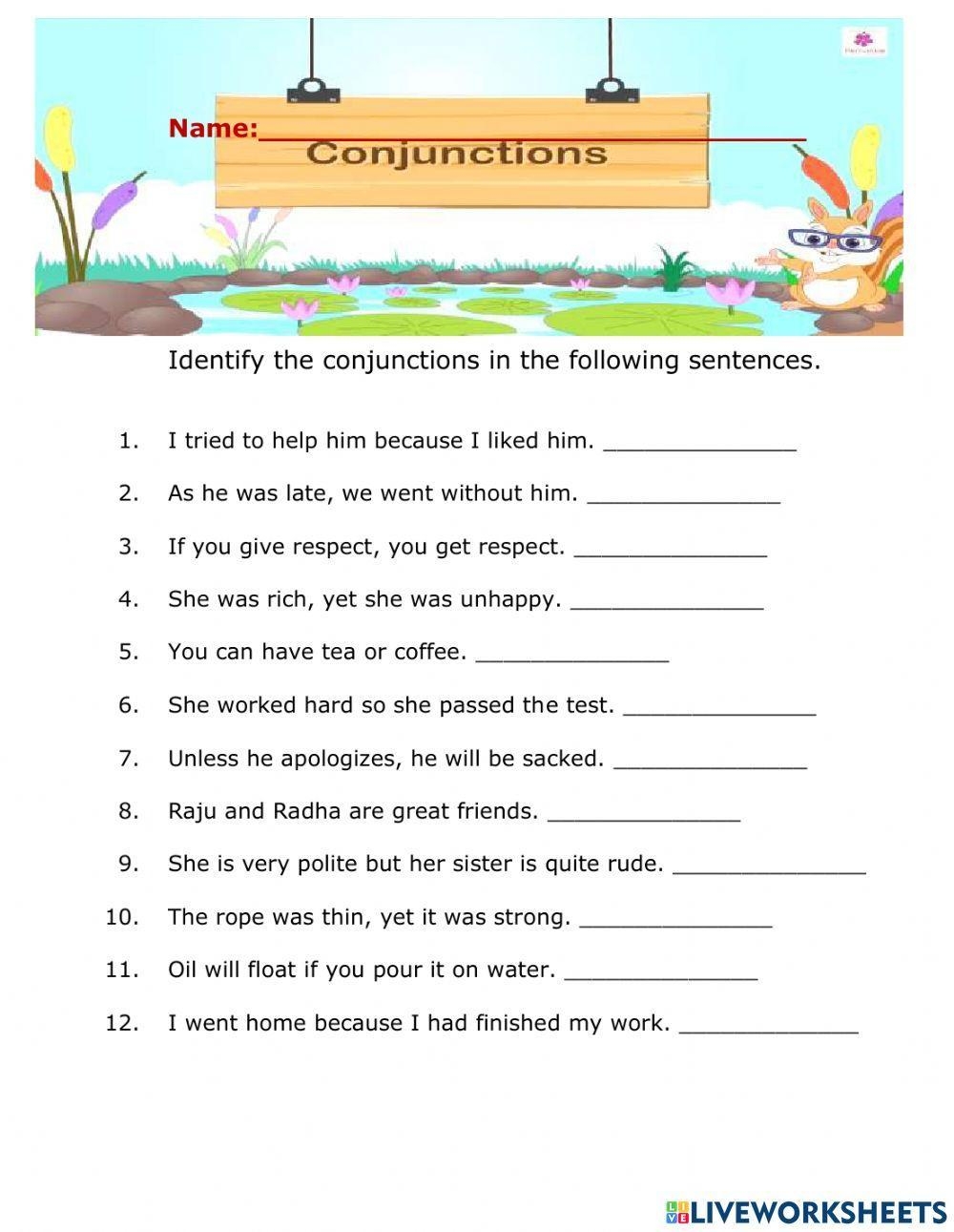 Conjunctions Worksheet 3 Skoolon Worksheets Library