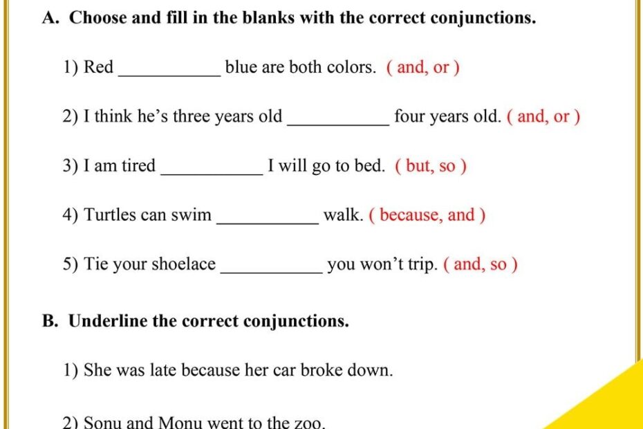 Conjunctions Worksheet 3 Skoolon Worksheets Library