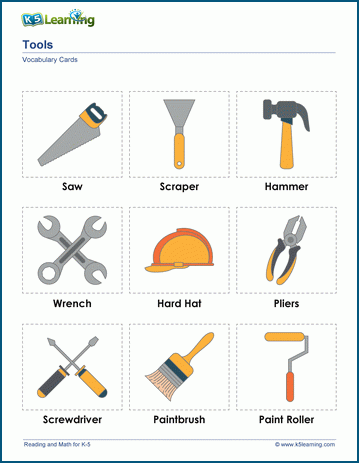 Construction Words Vocabulary Cards K5 Learning