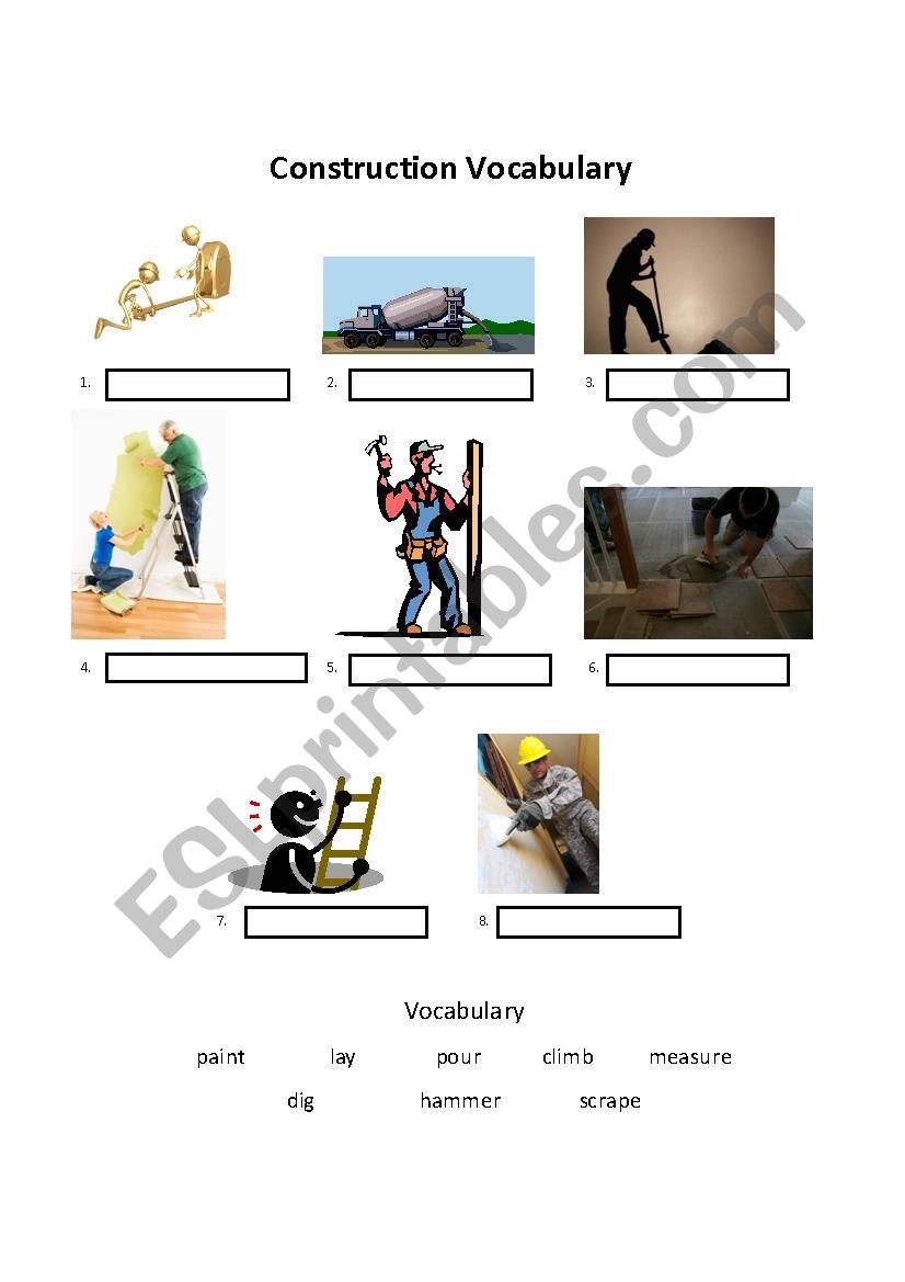 Construction Worker Vocabulary And Reading ESL Worksheet By Sgil
