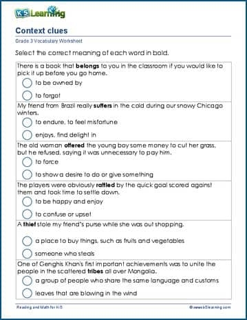 Context Clues Worksheets K5 Learning