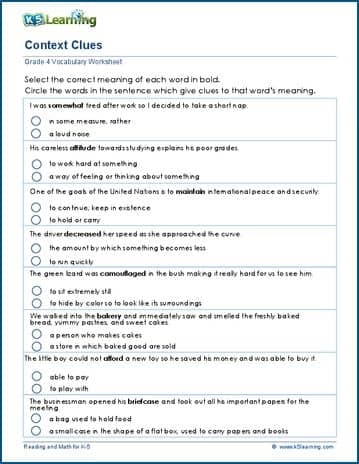 Context Clues Worksheets K5 Learning