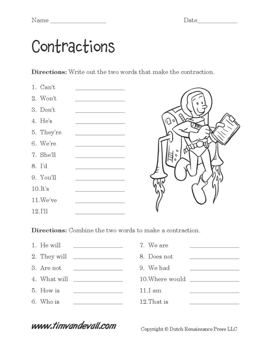 Contractions Worksheet 01 Tim 39 s Printables