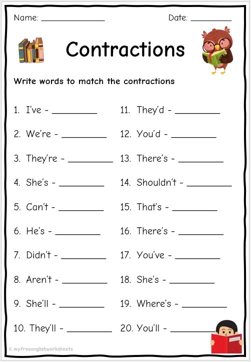 Contractions Worksheet 4 Grammar Activity Worksheets Library