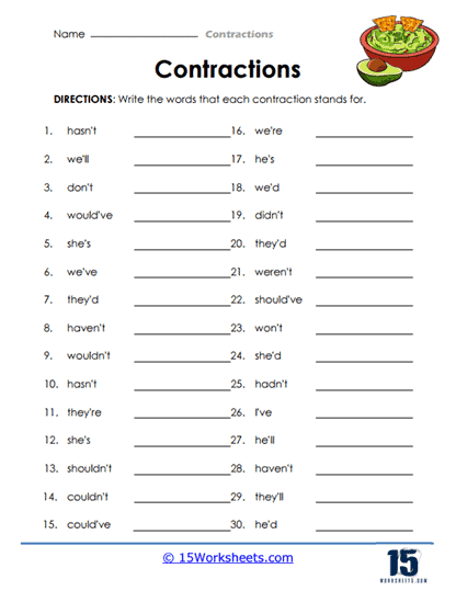 Contractions Worksheet 4 Grammar Activity Worksheets Library