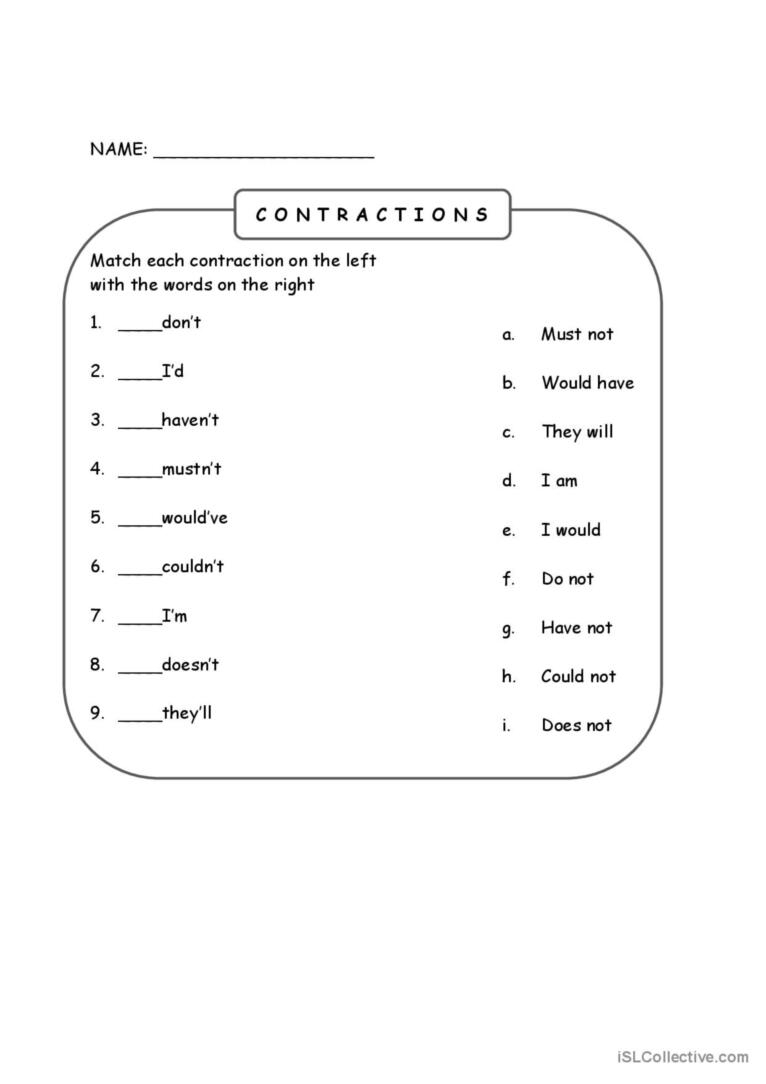Contractions Worksheet English ESL Worksheets Pdf Doc 