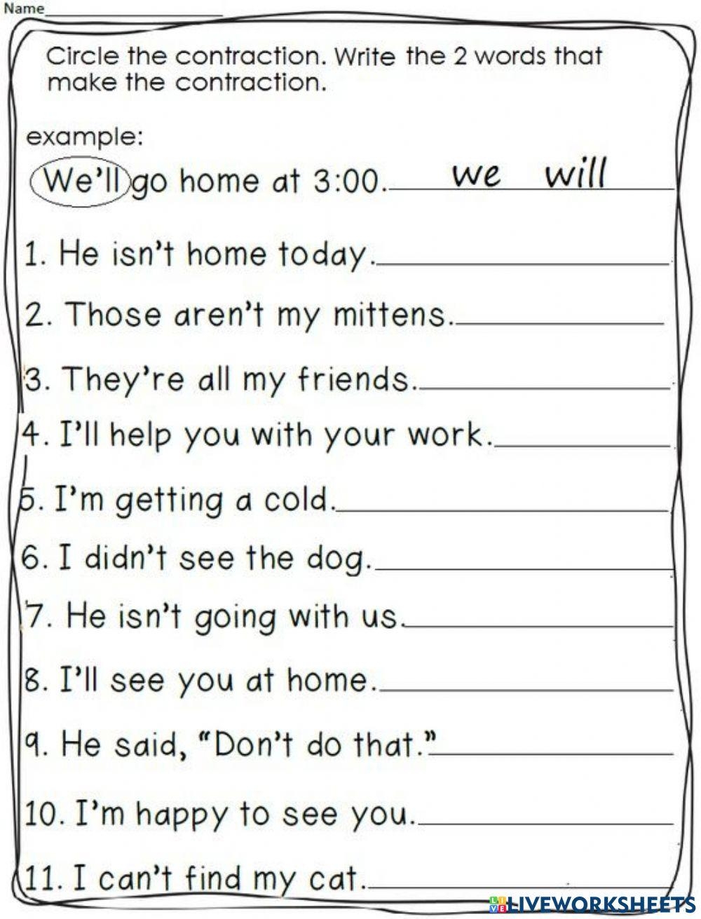 Contractions Worksheet For Grade 4 Live Worksheets Worksheets Library