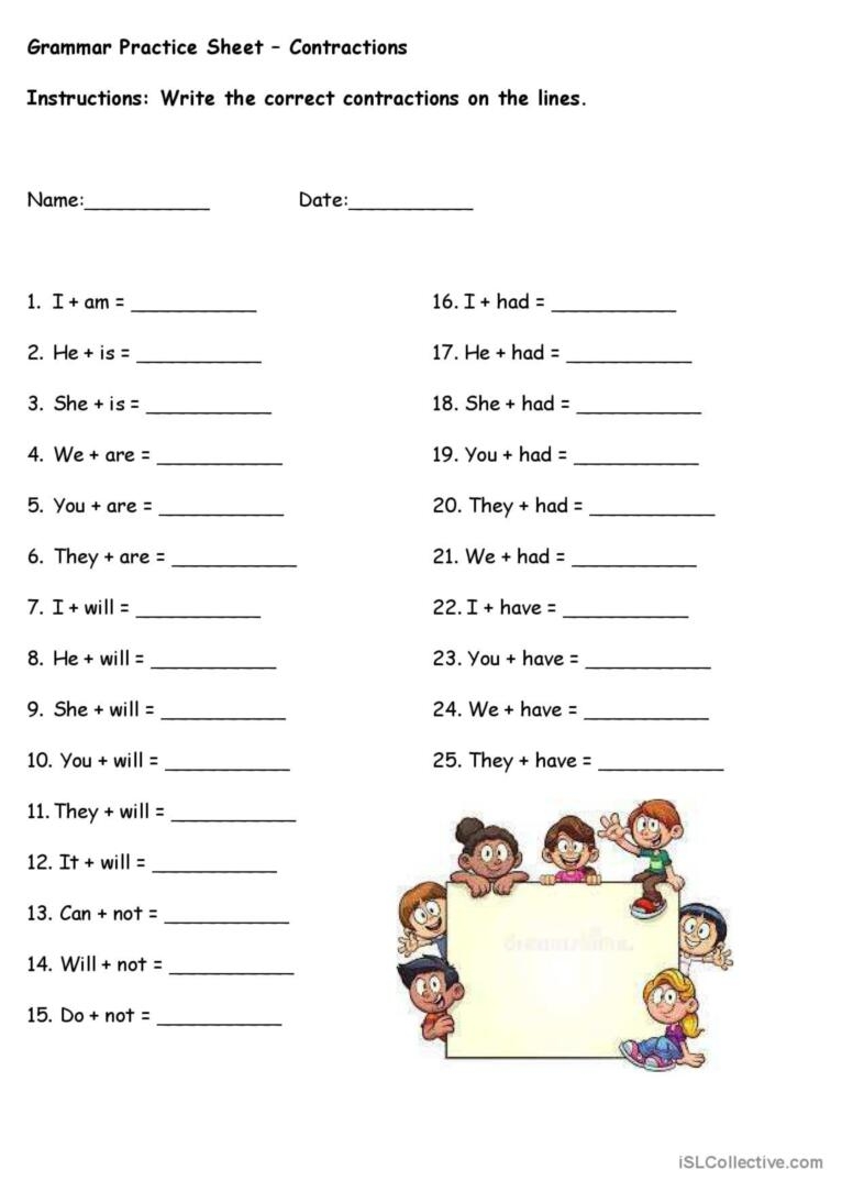 Contractions Worksheet Practice And Master Contraction Usage