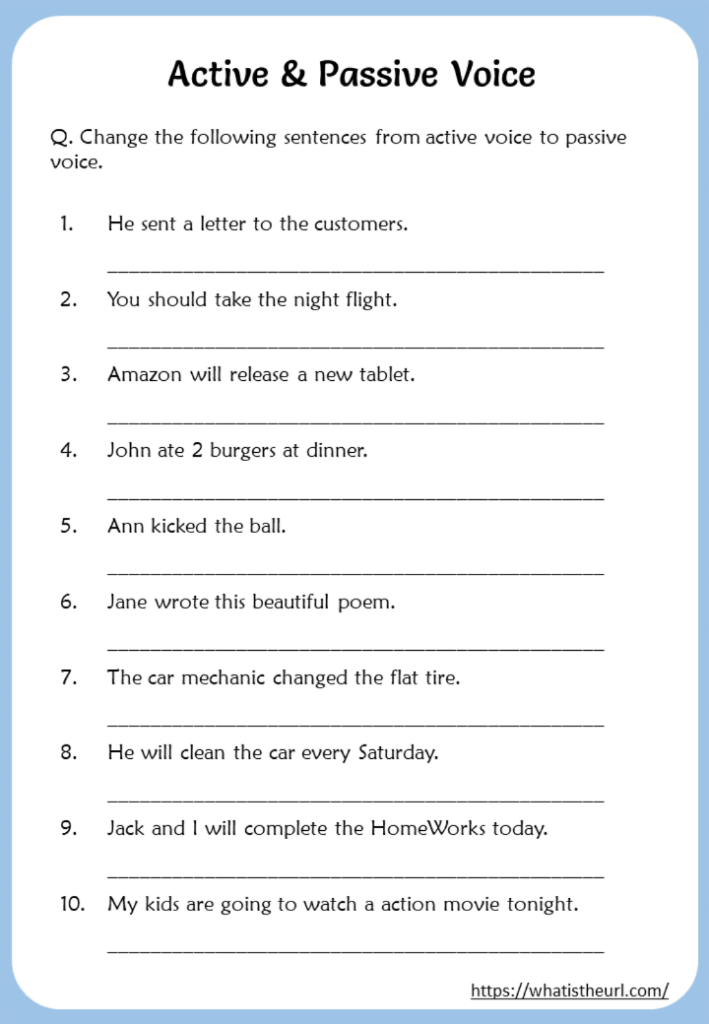 Convert Active Voice Into Passive Voice Worksheets Your Home Teacher 