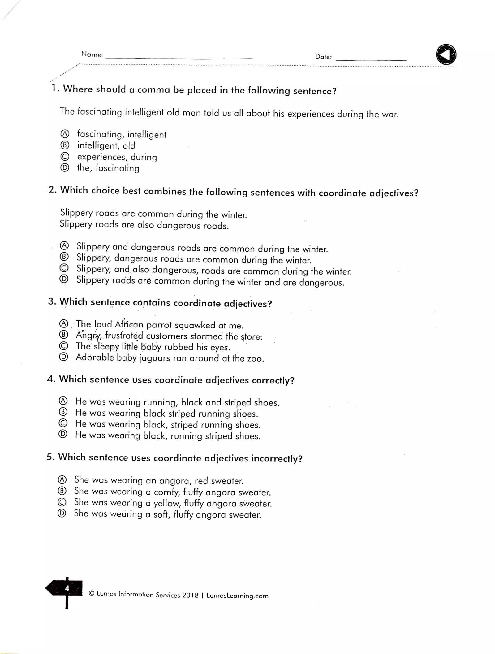 Coordinate Adjective Quiz 2 Interactive Worksheet Edform Worksheets 