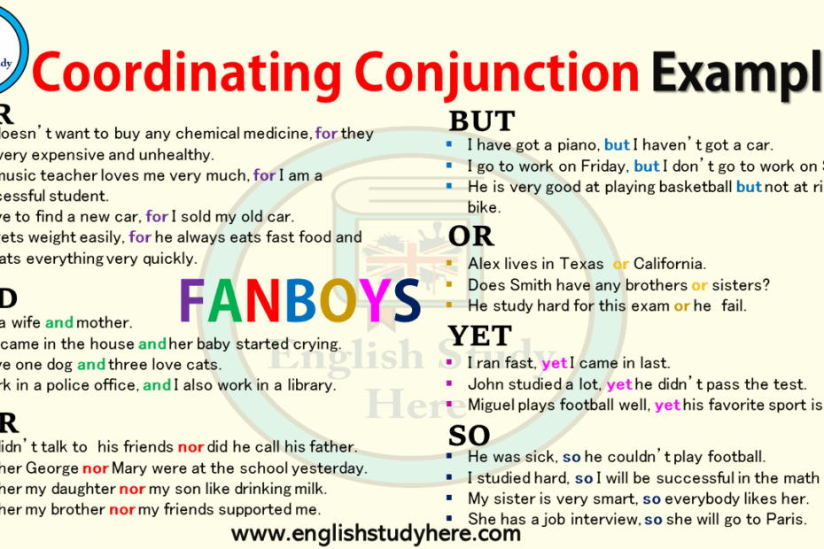 Coordinating Conjunction Examples Sentences