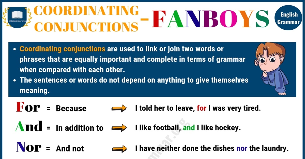 Coordinating Conjunction FANBOYS Useful Rules Examples ESL Grammar