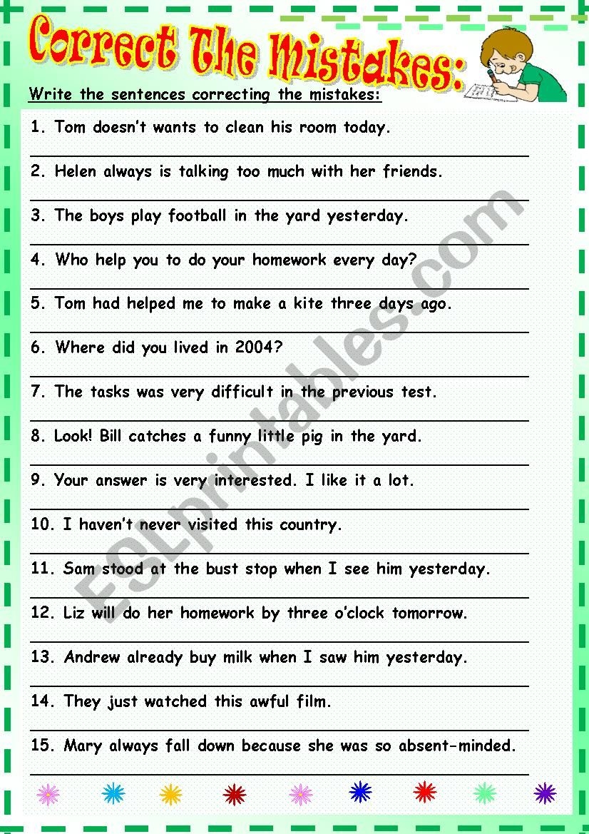 Correct Grammar Mistakes Exercises Pdf