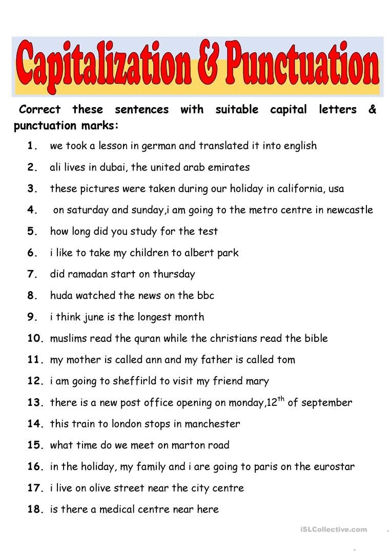 Correct Punctuation Worksheet