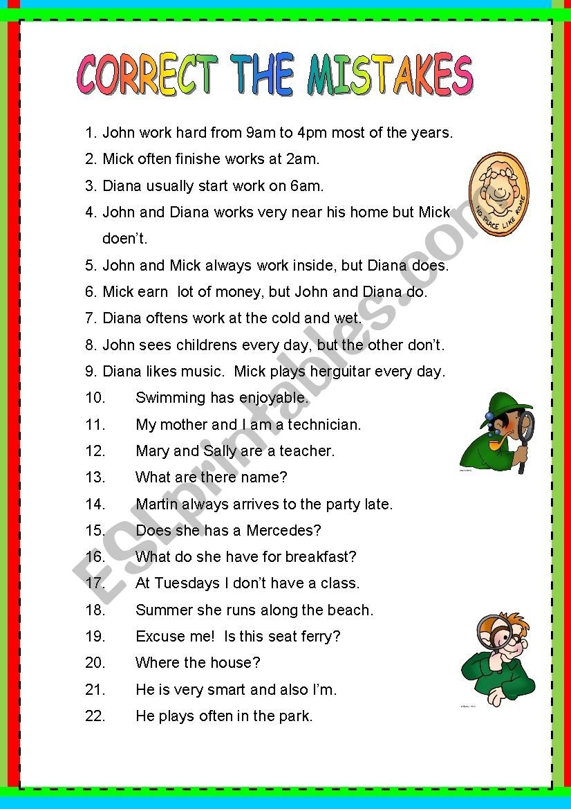 Correct The Grammar Worksheet