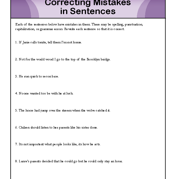 Correct The Sentence Grammar Worksheet