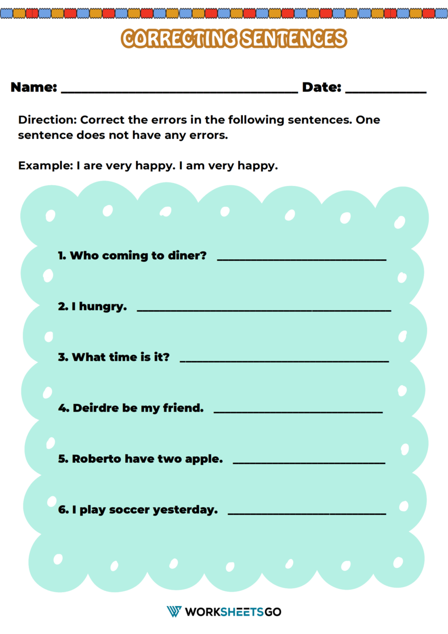Correcting Sentences Worksheets Prntbl concejomunicipaldechinu gov co