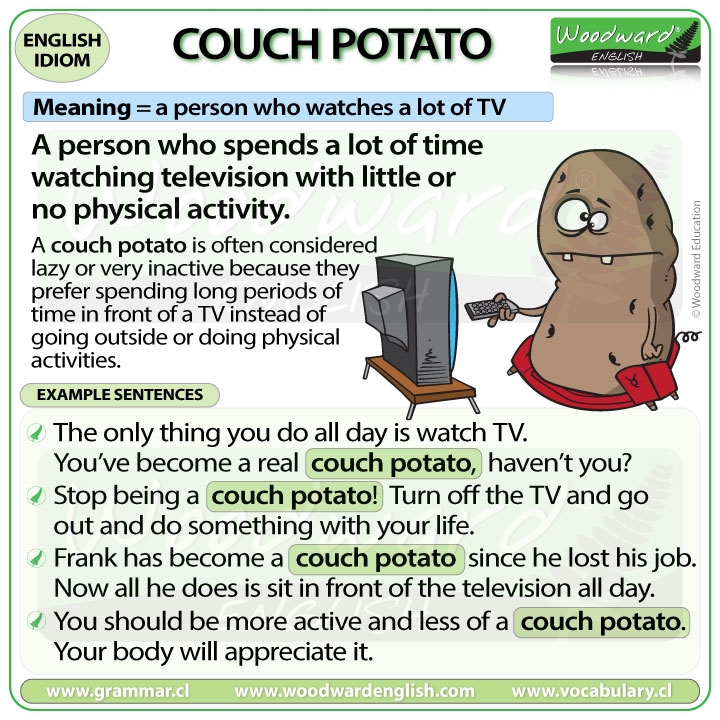 Couch Potato English Idiom Meaning And Example Sentences Woodward 
