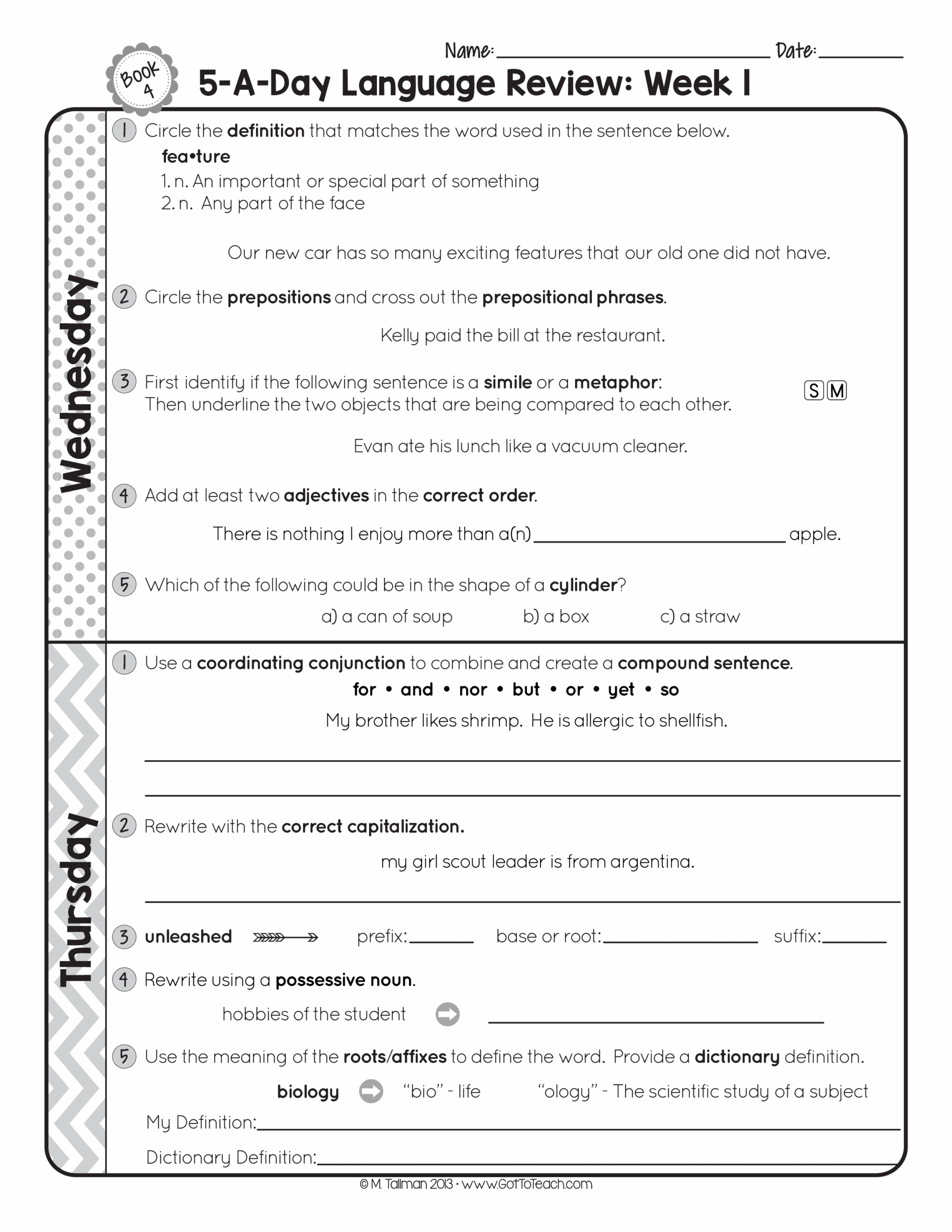 Daily Grammar Practice 4th Grade