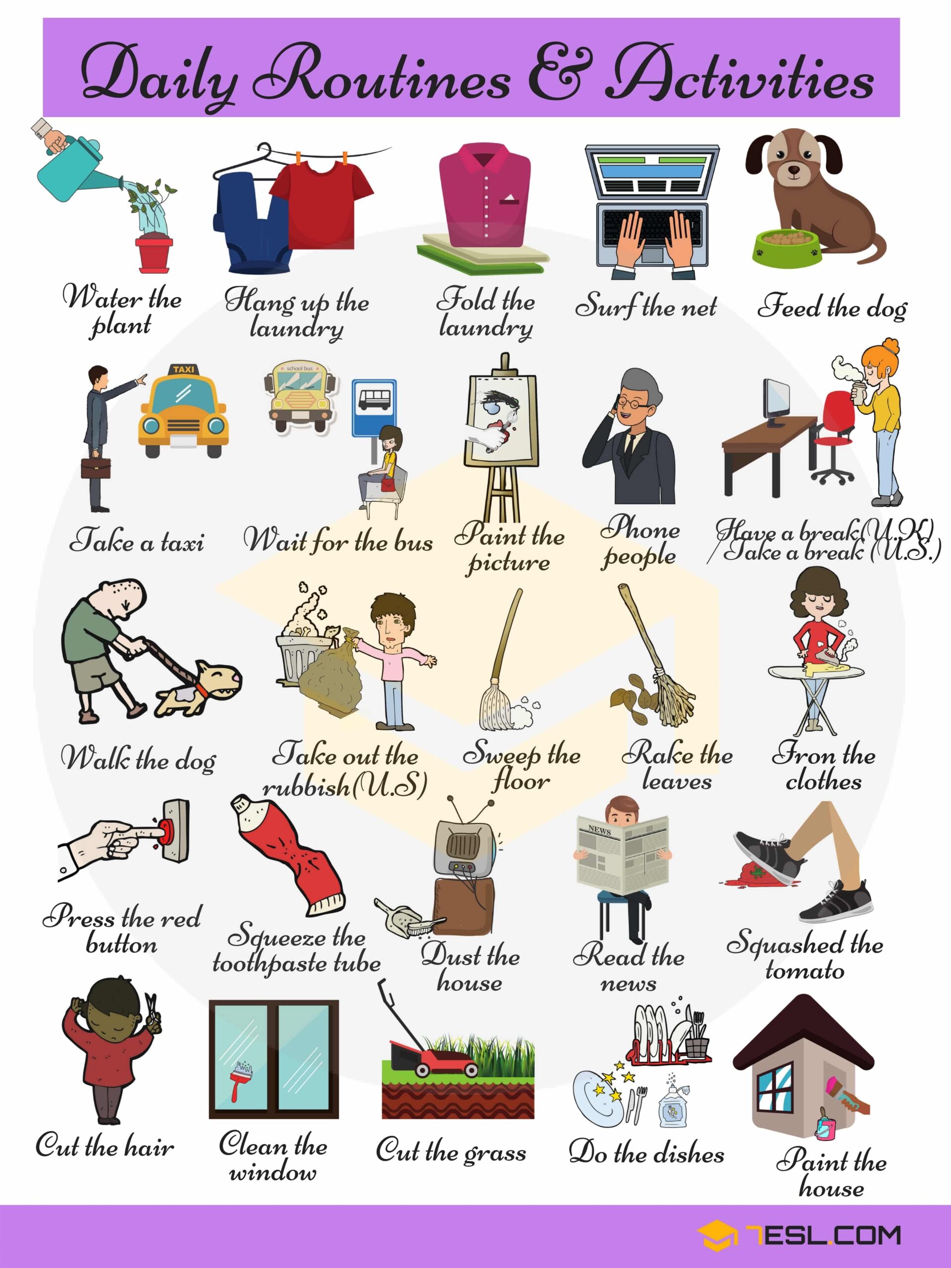 Daily Routines And Household Chores Vocabulary In English ESLBUZZ