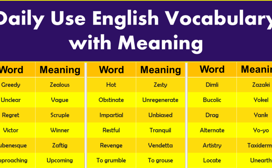 Daily Use English Vocabulary With Meaning GrammarVocab