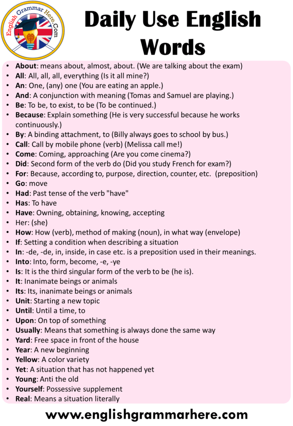 Daily Use English Words 40 English Words With Meaning And Examples 