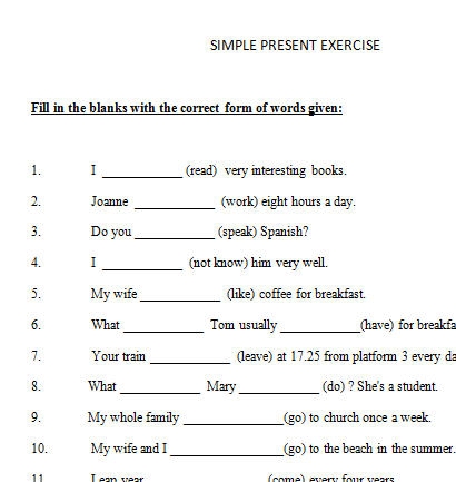 Easy Present Simple Exercise