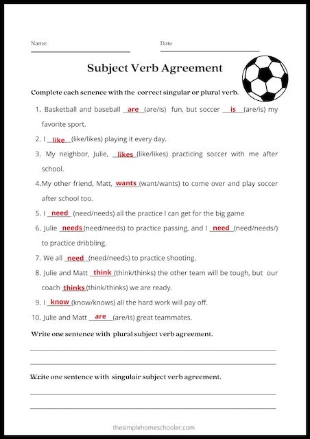 Easy Print Subject Verb Agreement Worksheets The Simple 