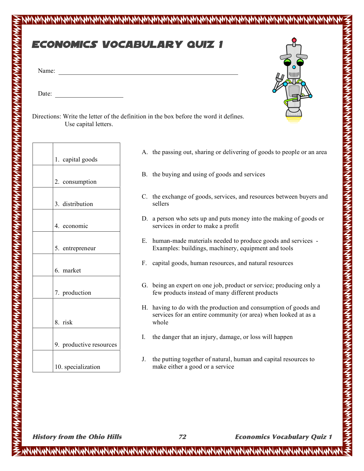Economics Vocabulary Quiz 1