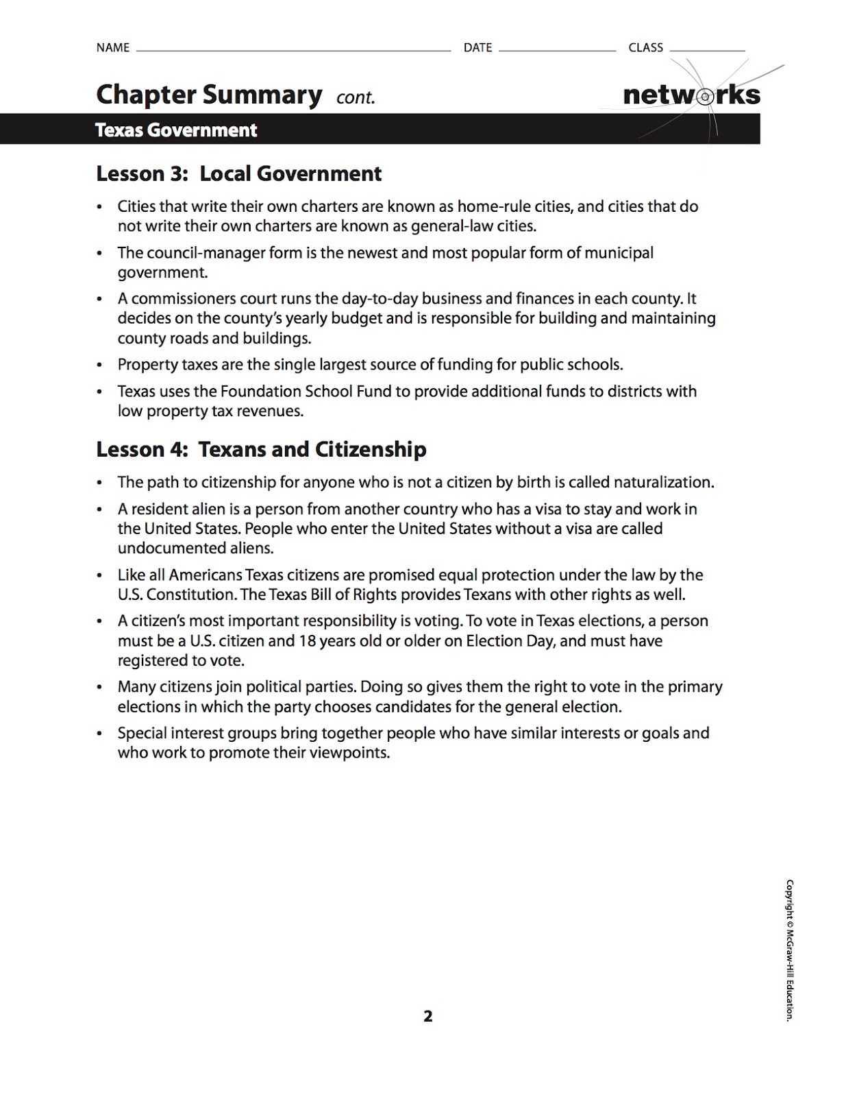 EHMS Texas History Chapter 28 Vocabulary Builder Worksheet Due 