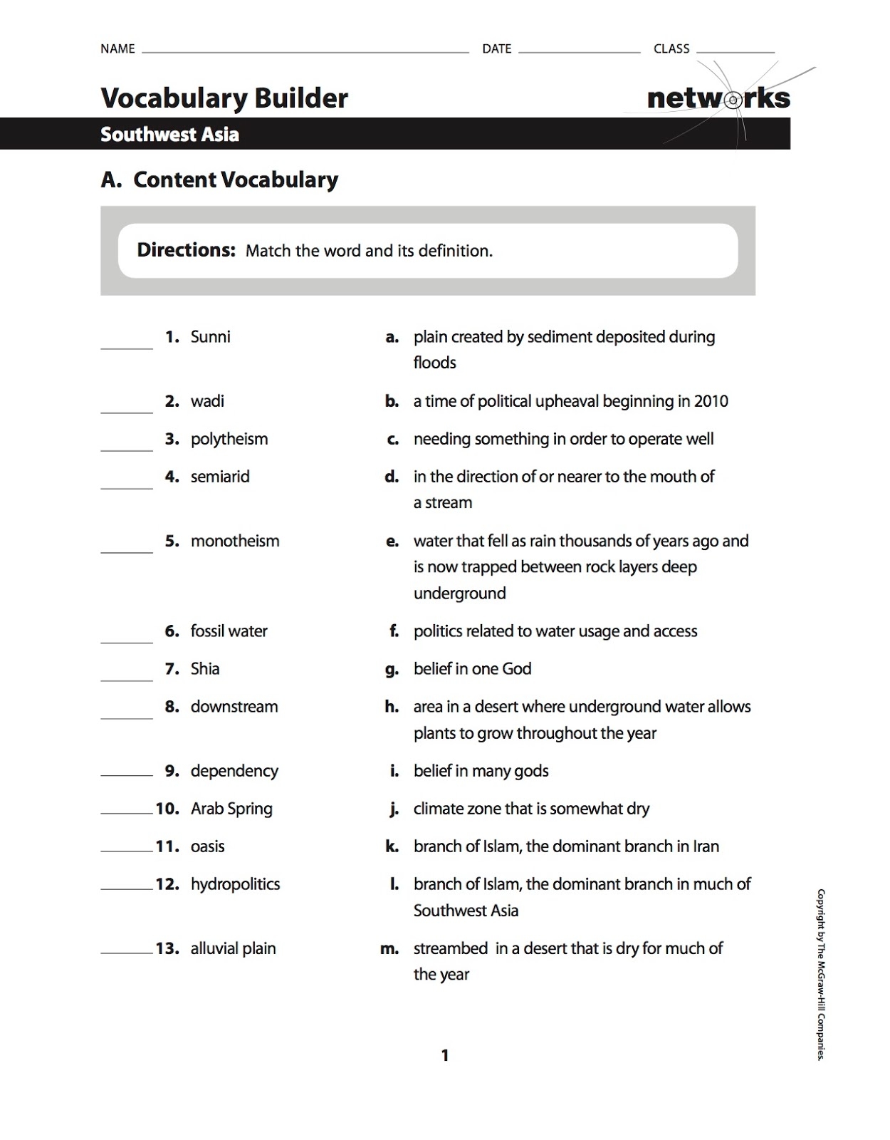 EHMS World Cultures Geography Chapter 17 Vocabulary Builder 