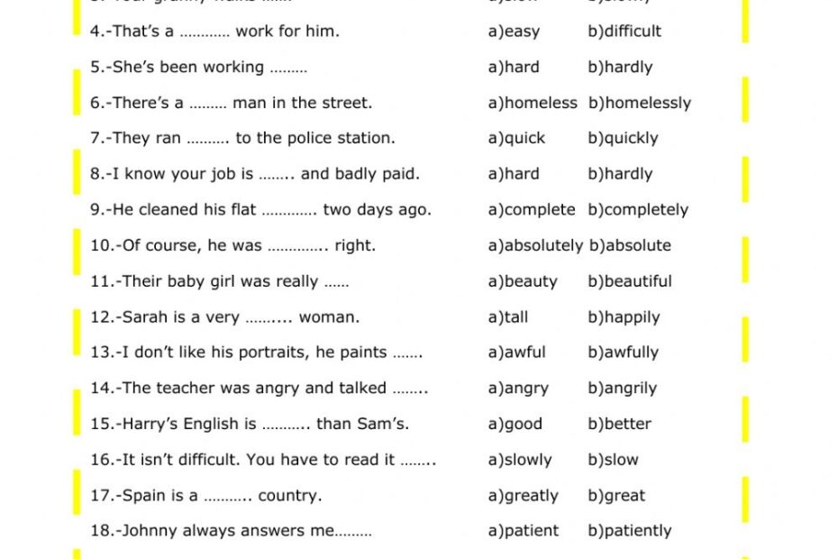 Ejercicio De Adjectives Vs Adverbs Adjectiveworksheets
