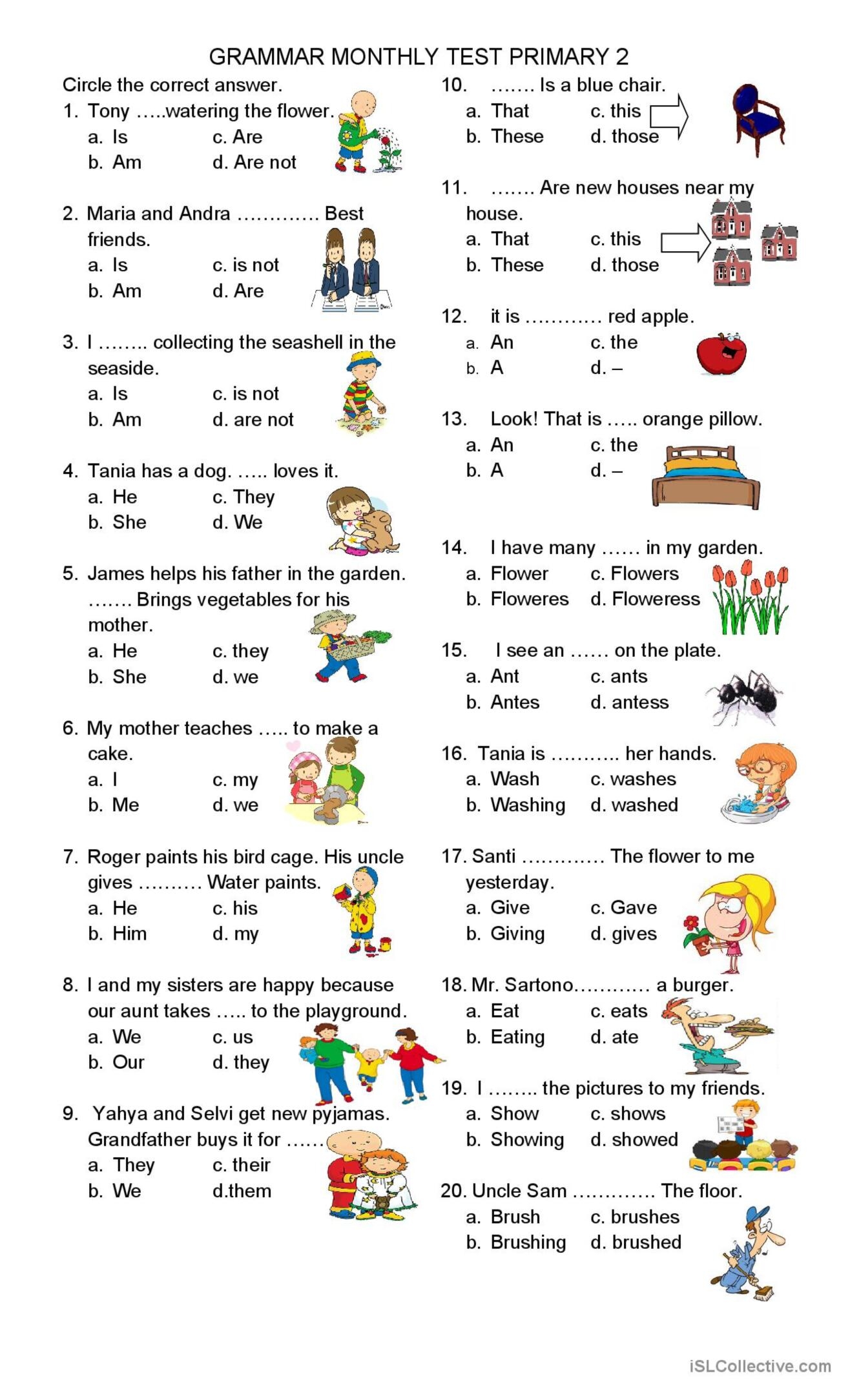 Elementary Grammar Monthly Test English ESL Worksheets Pdf Doc