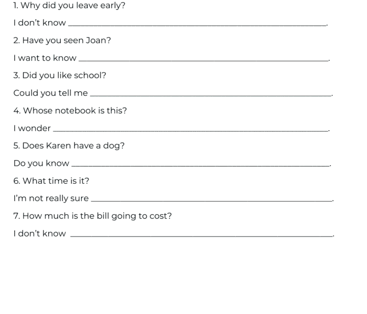 Embedded Questions Definition Examples Worksheet