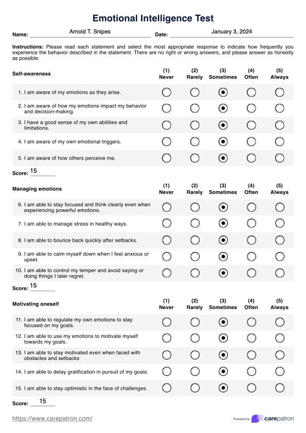 Emotional Intelligence Test Example Free PDF Download