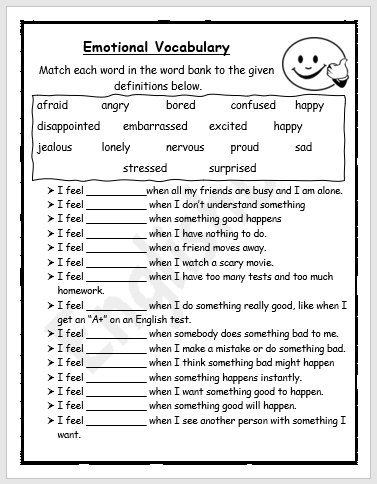 Emotional Vocabulary Worksheet EnglishBix