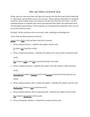 ENG 095 Week 3 Grammar Quiz docx ENG 095 Week 3 Grammar Quiz Please 