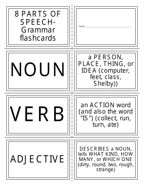Engilsh Grammar Flashcards Parts Of Speech Download Printable PDF 